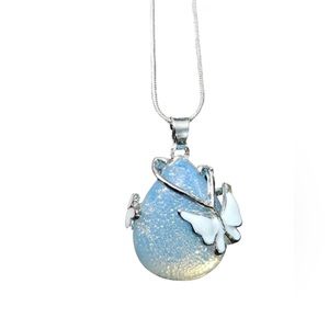 Silver Opalite Butterfly Necklace